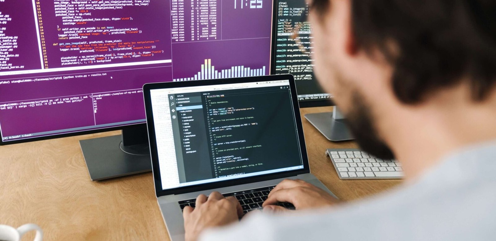 image of focused caucasian programmer man working fq8v7c6